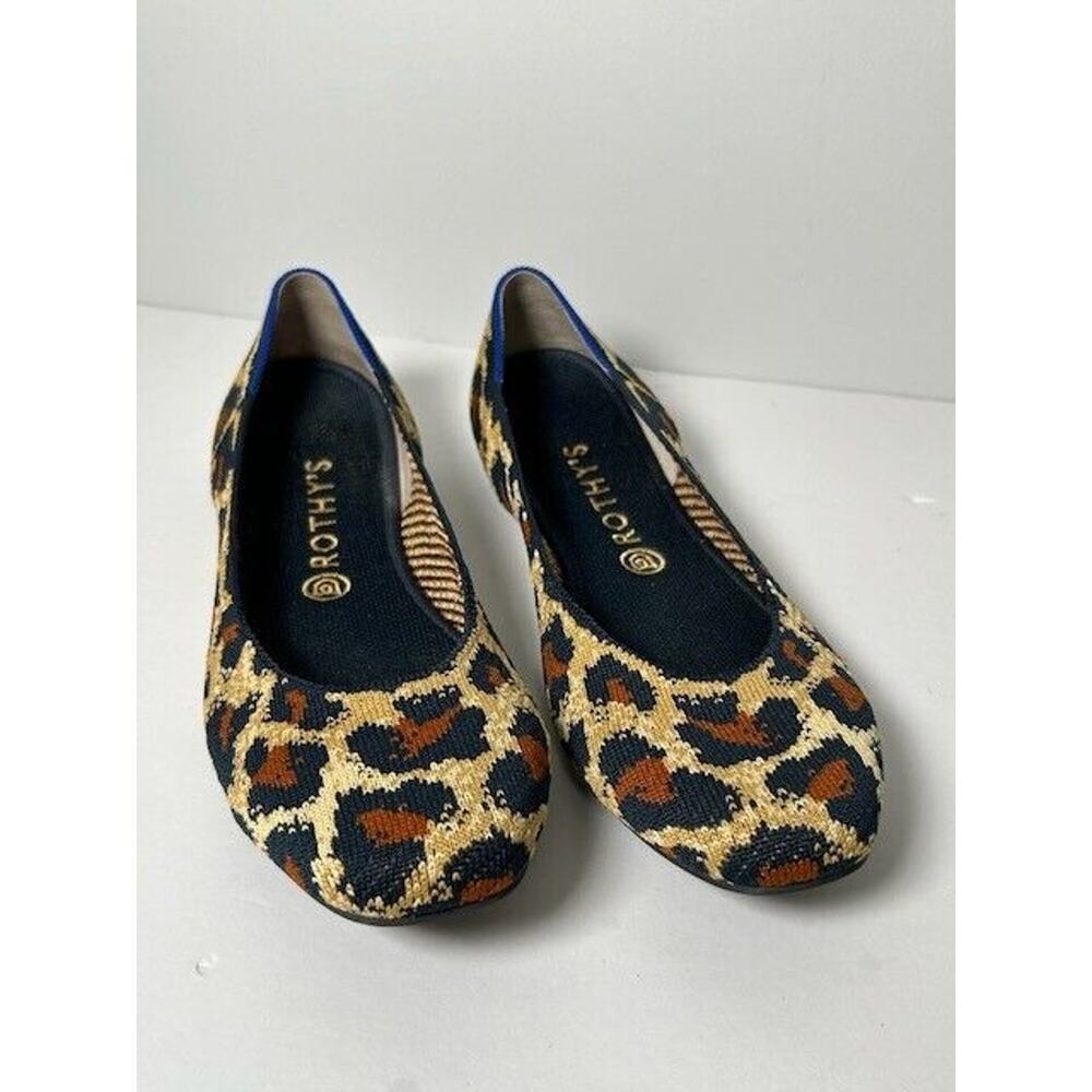 Rothy's The Square Big Cat Ballet Flats Slip On Animal Print Tan Womens Size 11